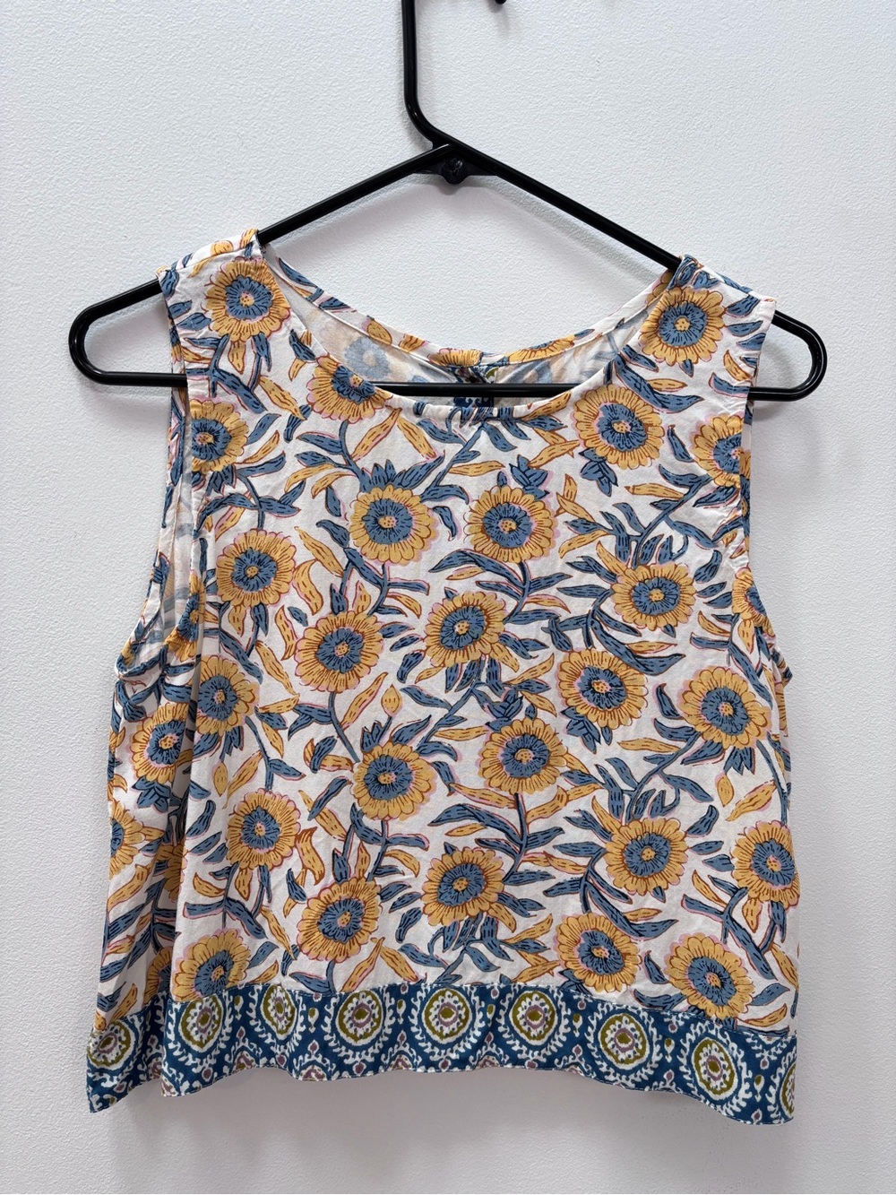 Sleeveless Floral Print Tank Top - Yellow Blue